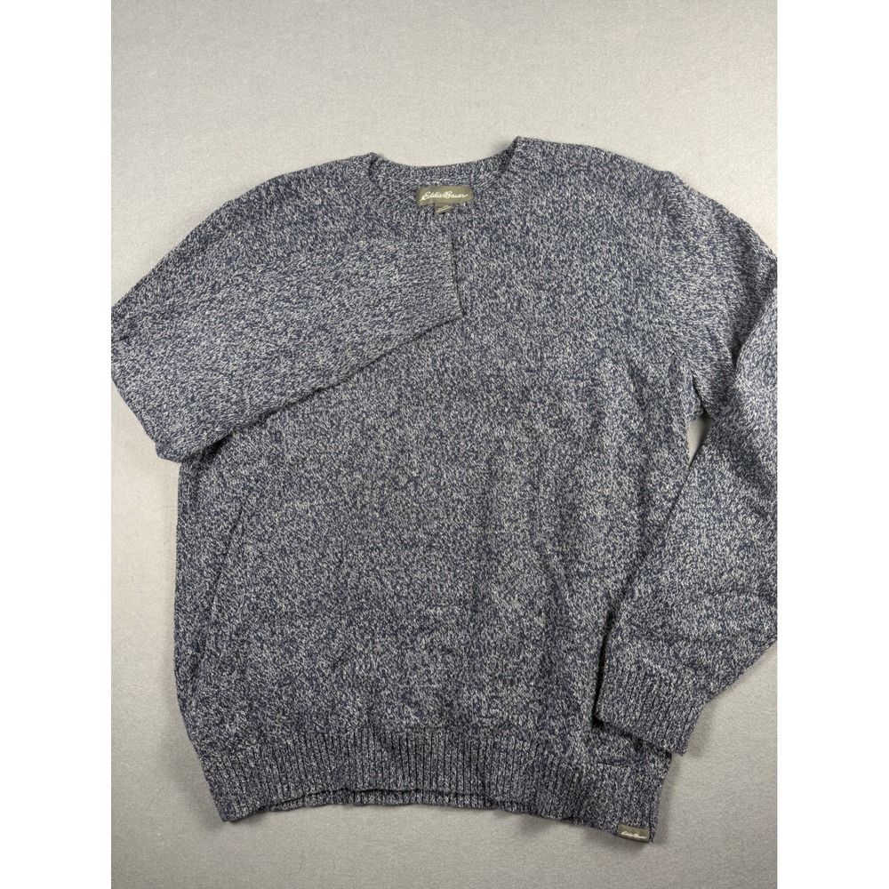 Eddie Bauer Mens XL Tall Navy Blue Marled Cotton Crewneck Sweater Knit Pullover - Picture 1 of 4